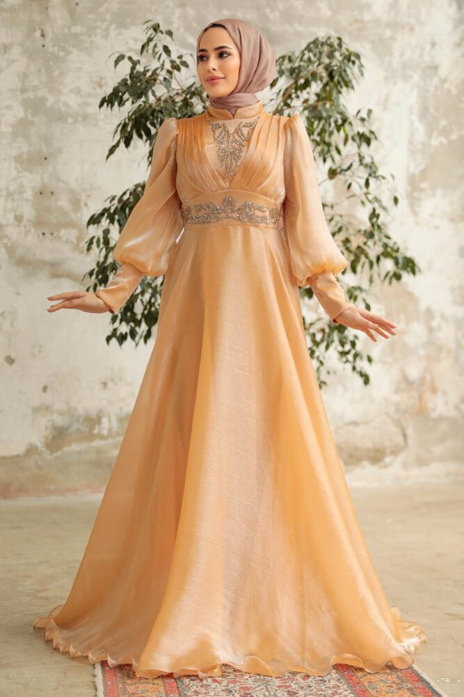 Neva Style - Stylish Gold Modest Islamic Clothing Prom Dress 3753GOLD - 2