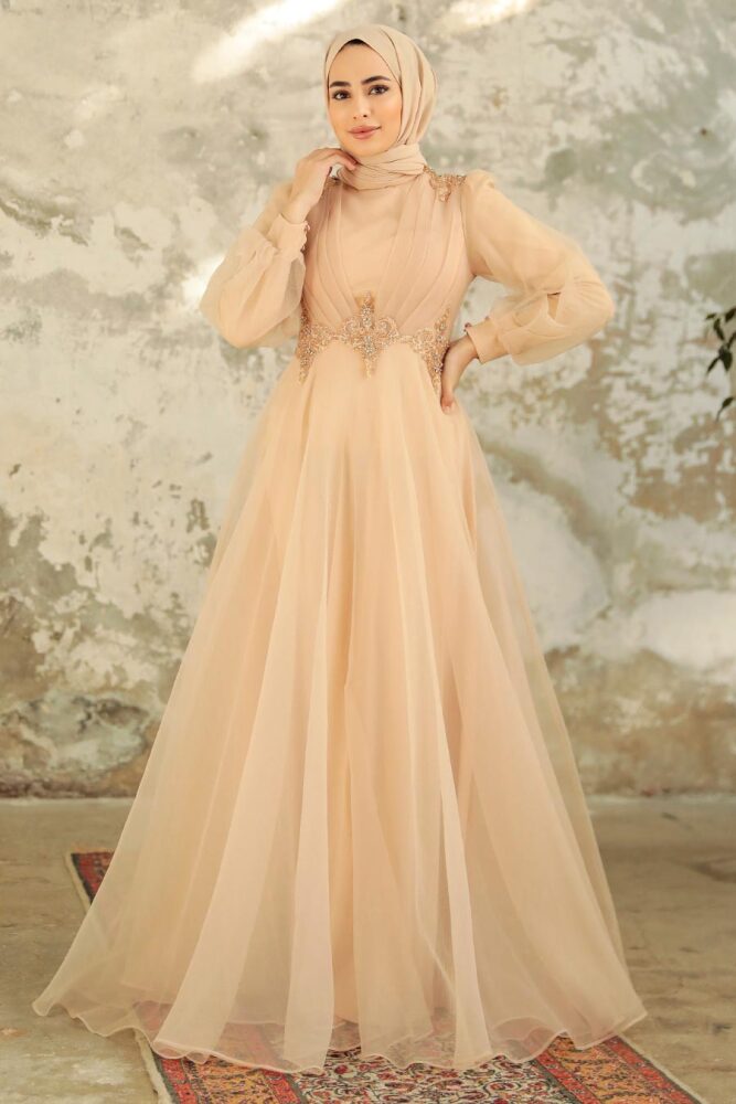 Neva Style - Stylish Gold Muslim Bridal Dress 22571GOLD - 1