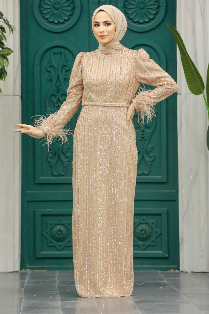 Stylish Gold Muslim Evening Dress 23210GOLO - 2