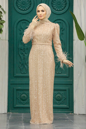 Neva Style - Stylish Gold Muslim Evening Dress 23210GOLO - Thumbnail