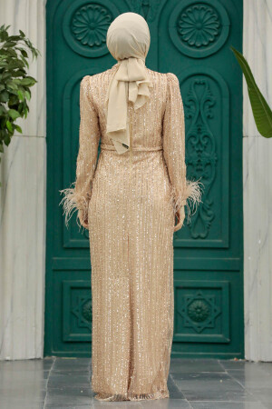 Neva Style - Stylish Gold Muslim Evening Dress 23210GOLO - Thumbnail