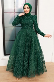 Neva Style - Stylish Green Hijab Bridesmaid Dress 22780Y - Thumbnail