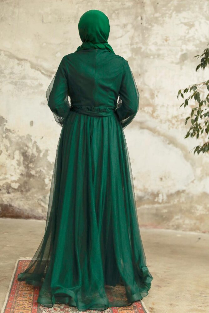 Neva Style - Stylish Green Hijab Evening Dress 22061Y - 2