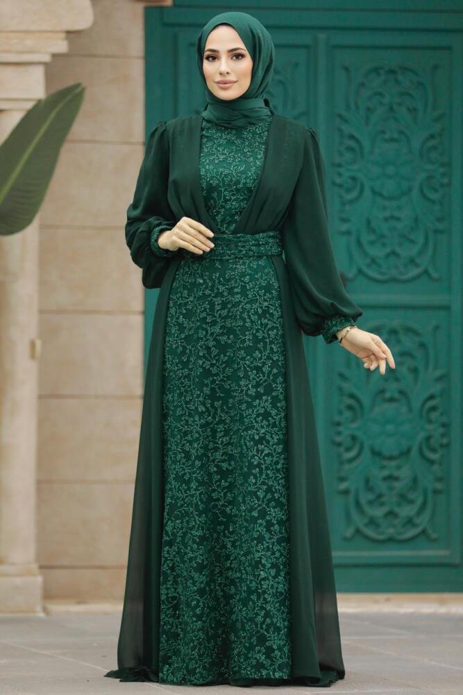 Neva Style - Stylish Green Hijab Wedding Gown 22071Y - 5