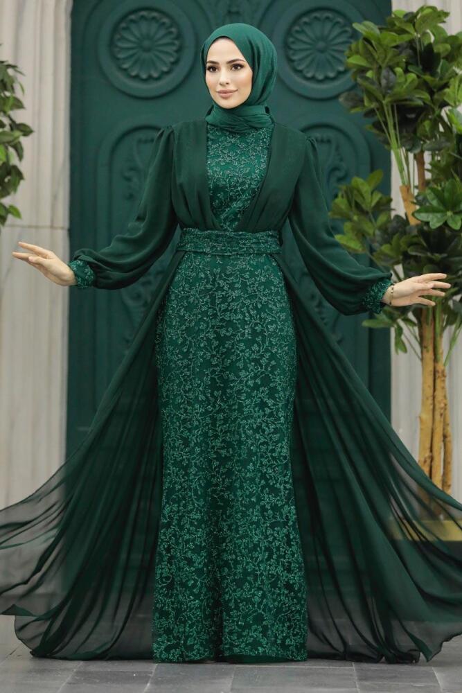 Neva Style - Stylish Green Hijab Wedding Gown 22071Y - 1