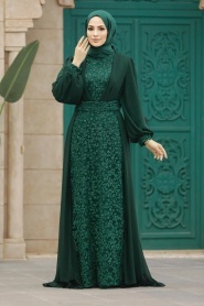 Neva Style - Stylish Green Hijab Wedding Gown 22071Y - Thumbnail