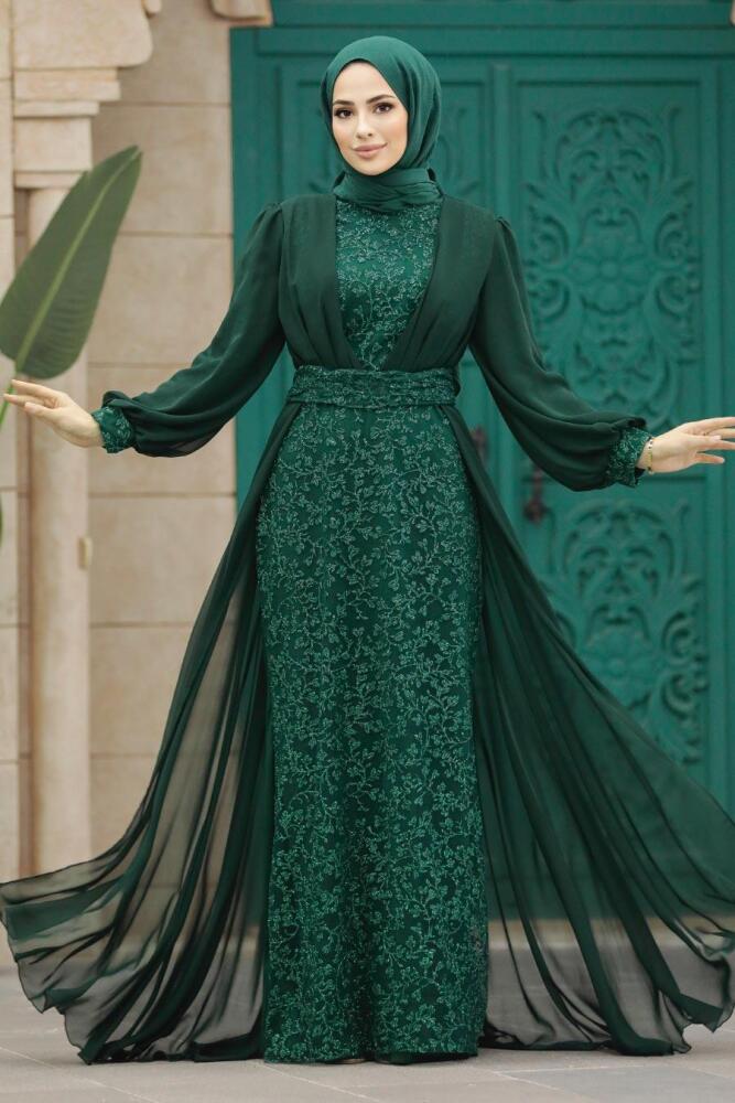 Neva Style - Stylish Green Hijab Wedding Gown 22071Y - 2