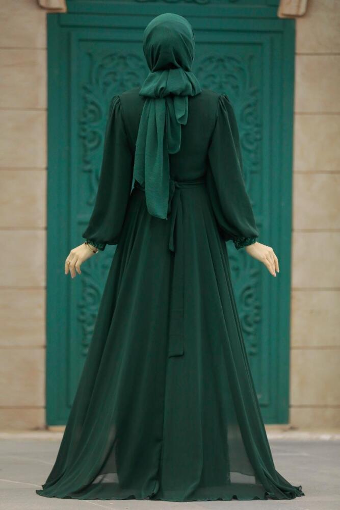 Neva Style - Stylish Green Hijab Wedding Gown 22071Y - 6