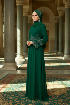 Neva Style - Stylish Green Islamic Evening Dress 9181Y - 1