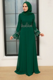 Neva Style - Stylish Green Islamic Evening Dress 9181Y - Thumbnail