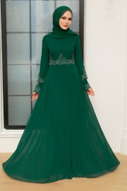 Neva Style - Stylish Green Islamic Evening Dress 9181Y - Thumbnail