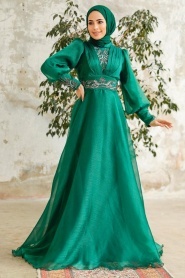 Neva Style - Stylish Green Modest Islamic Clothing Prom Dress 3753Y - Thumbnail