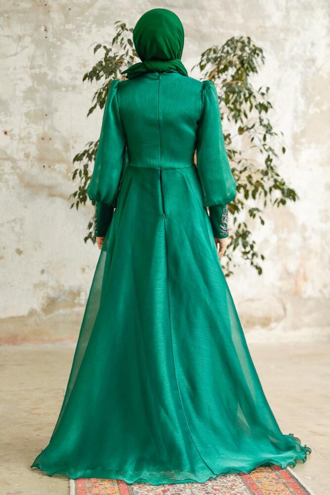 Neva Style - Stylish Green Modest Islamic Clothing Prom Dress 3753Y - 2