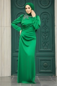 Neva Style - Stylish Green Muslim Bridesmaid Dress 40773Y - Thumbnail