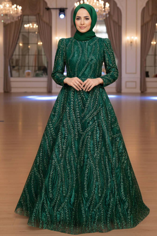Neva Style - Stylish Green Muslim Evening Dress 22661Y - TESETTÜRLÜ ABİYE ELBİSELER