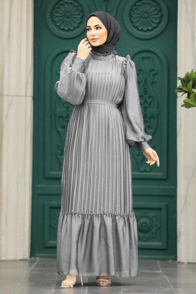 Stylish Grey Islamic Clothing Engagement Dress 39651GR - 1