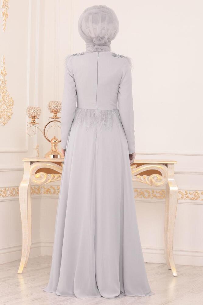 Neva Style - Stylish Grey Modest Bridesmaid Dress 20950GR - 3
