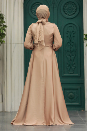 Stylish Mink Islamic Clothing Engagement Dress 3389V - 4