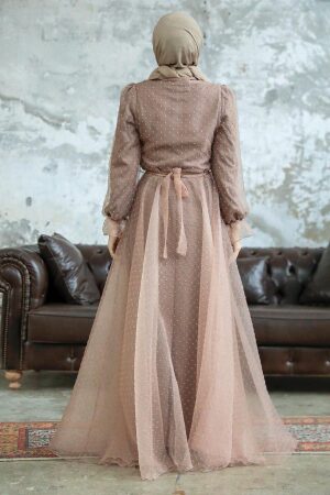 Neva Style - Stylish Mink Islamic Long Sleeve Maxi Dress 3871V - 2
