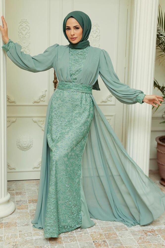 Neva Style - Stylish Mint Hijab Wedding Gown 22071MINT - 1
