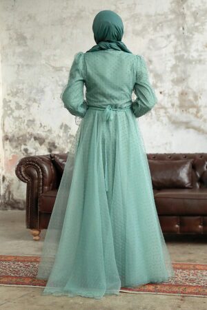 Neva Style - Stylish Mint Islamic Long Sleeve Maxi Dress 3871MINT - 3