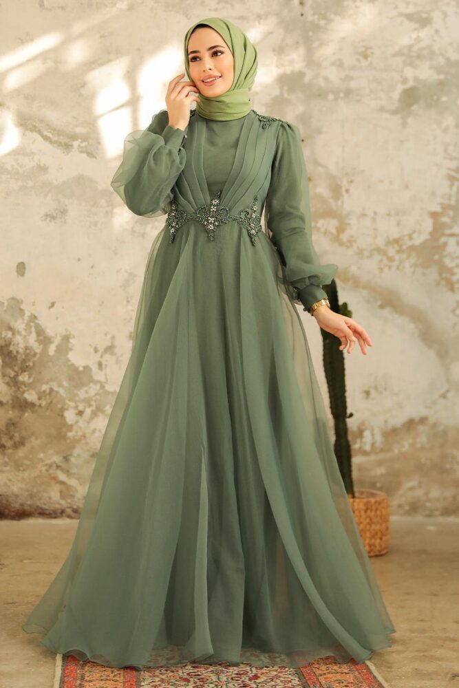Neva Style - Stylish Mint Muslim Bridal Dress 22571MINT - 2
