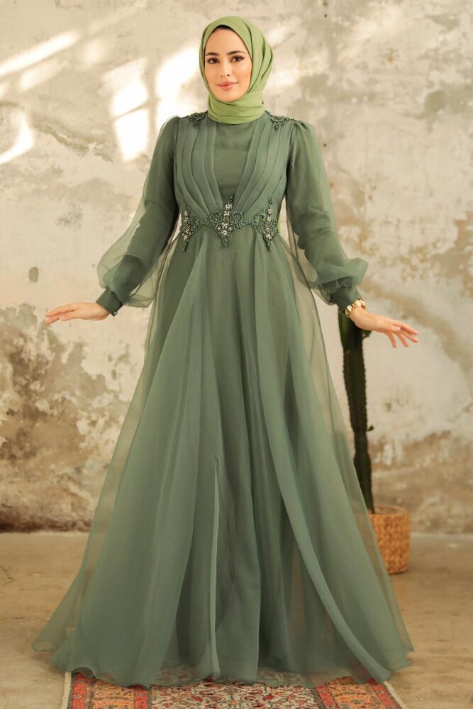 Neva Style - Stylish Mint Muslim Bridal Dress 22571MINT - 1