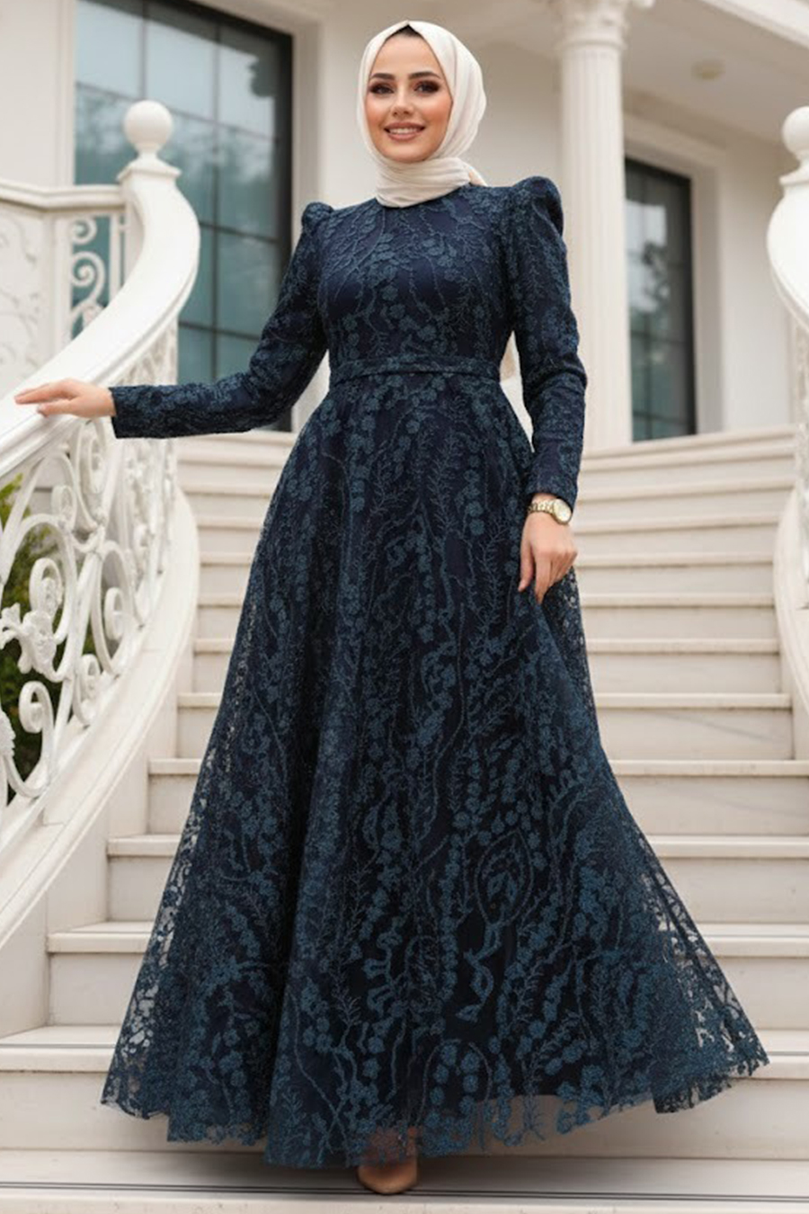 Neva Style - Stylish Navy Blue Hijab Bridesmaid Dress 22780L