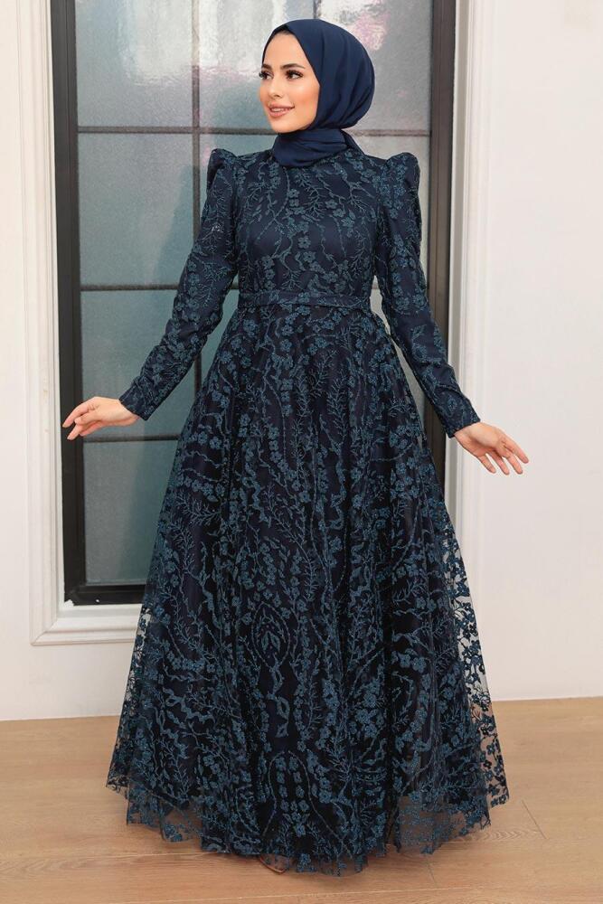 Neva Style - Stylish Navy Blue Hijab Bridesmaid Dress 22780L - 2