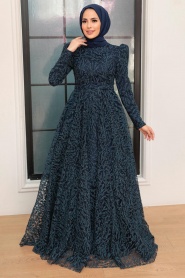 Neva Style - Stylish Navy Blue Hijab Bridesmaid Dress 22780L - Thumbnail