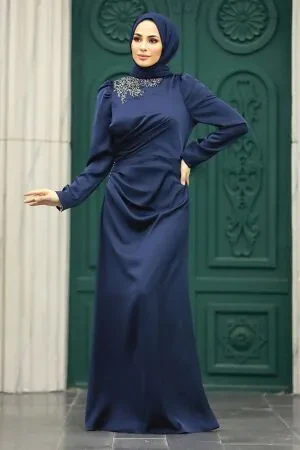 Stylish Navy Blue Muslim Bridesmaid Dress 40773L - 1