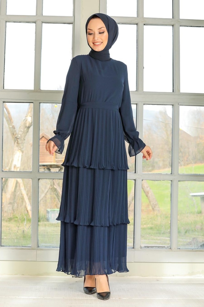 Neva Style - Stylish Navy Blue Muslim Prom Dress 2733L - 1