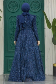 Neva Style - Stylish Navy Blue Muslim Wedding Dress 23241L - Thumbnail