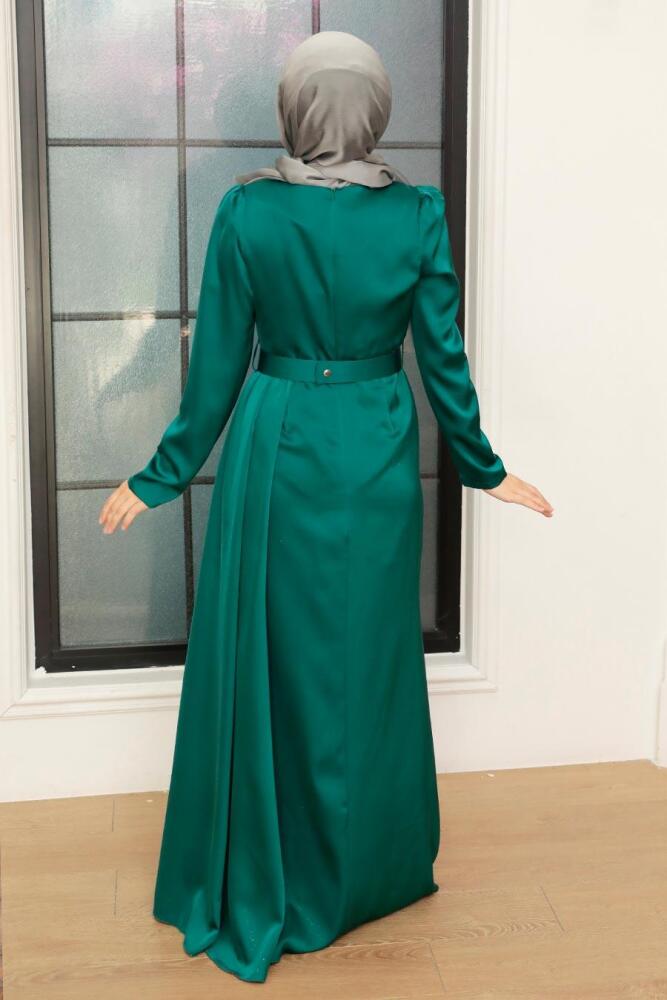 Neva Style - Stylish Oil Green Islamic Long Sleeve Maxi Dress 3606PY - 3