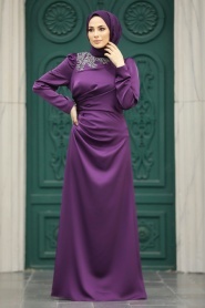Neva Style - Stylish Plum Color Muslim Bridesmaid Dress 40773MU - Thumbnail