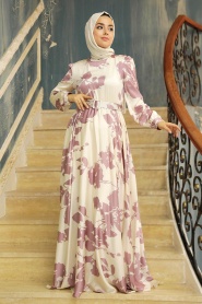 Neva Style - Stylish Powder Pink Islamic Dress 35671PD - Thumbnail