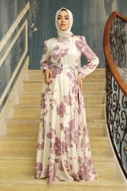 Neva Style - Stylish Powder Pink Islamic Dress 35671PD - Thumbnail