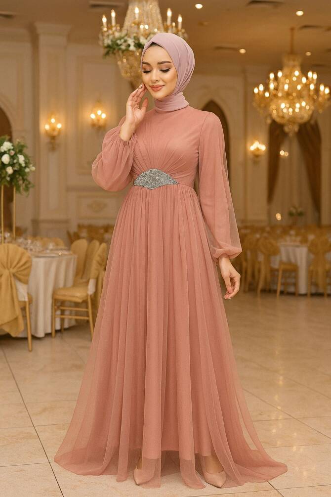 Neva Style - Stylish Powder Pink Modest Evening Gown 54230PD - 1