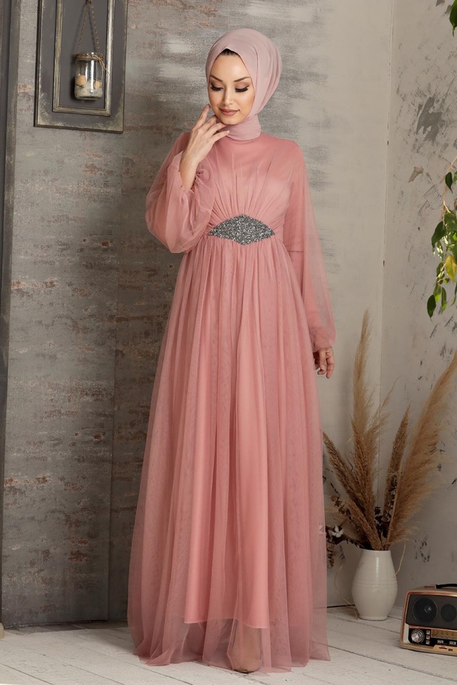 Neva Style - Stylish Powder Pink Modest Evening Gown 54230PD - 1