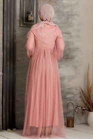 Neva Style - Stylish Powder Pink Modest Evening Gown 54230PD - Thumbnail