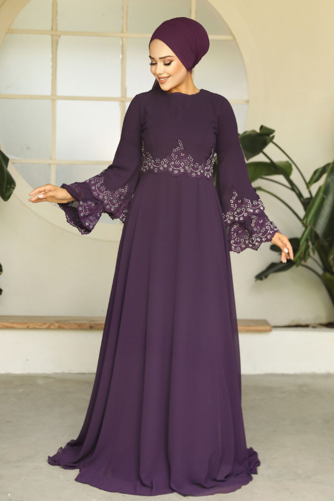 Neva Style - Stylish Purple Islamic Evening Dress 9181MOR - 1