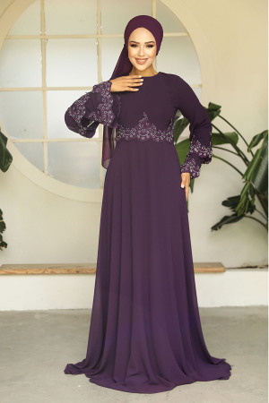 Neva Style - Stylish Purple Islamic Evening Dress 9181MOR - 2