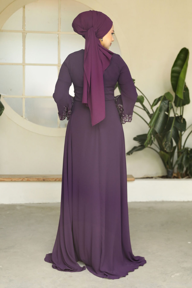 Neva Style - Stylish Purple Islamic Evening Dress 9181MOR - 3