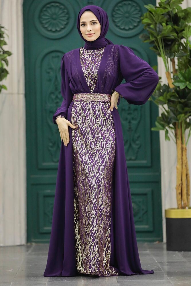 Stylish Purple Modest Evening Dress 50173MOR - 2