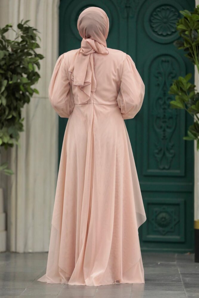 Stylish Salmon Pink Islamic Clothing Evening Dress 22123SMN - 4