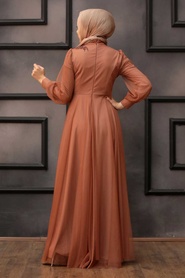Neva Style - Stylish Terra Cotta Hijab Evening Dress 22061KRMT - Thumbnail