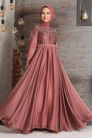 Neva Style - Stylish Terra Cotta Islamic Engagement Gown 21901KRMT - Thumbnail