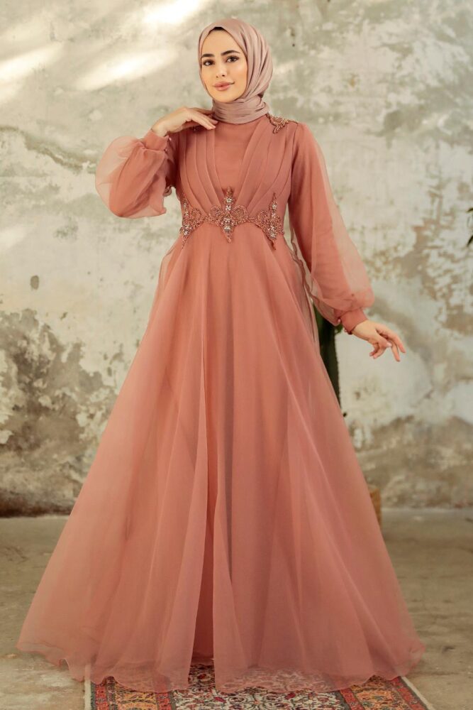 Neva Style - Stylish Terra Cotta Muslim Bridal Dress 22571KRMT - 1