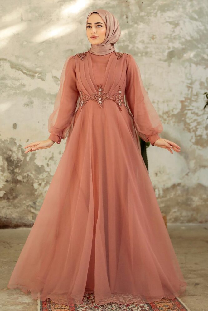Neva Style - Stylish Terra Cotta Muslim Bridal Dress 22571KRMT - 2