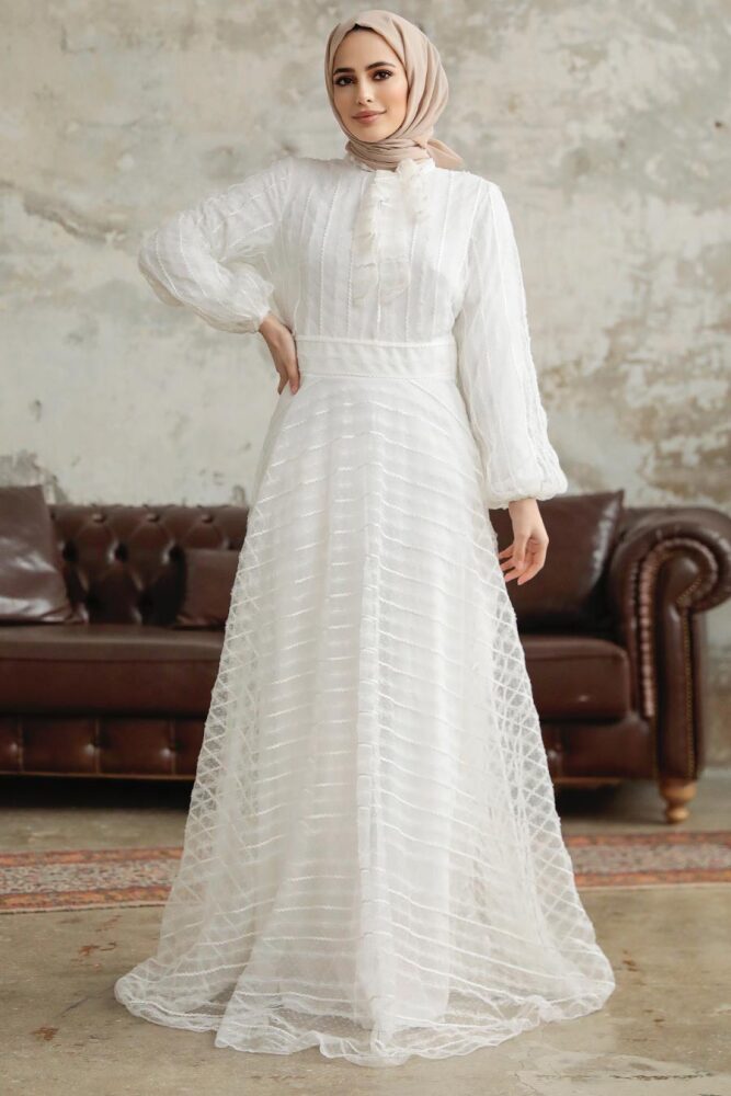 Stylish White Islamic Clothing Prom Dress 38920B - 1